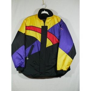 Vintage Sno Rider Snowmobile Jacket Med 3M Thinsulate USA Made Yellow Purple